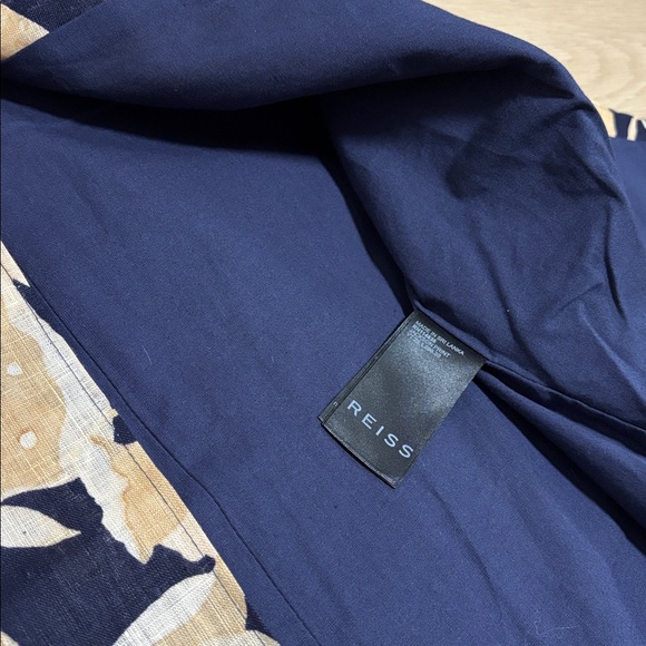 REISS (6) Floral Axelle Midi 100% Linen Skirt Front Slit Black Cream Slim Fit - Picture 9 of 15